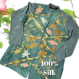 100% Silk Japanese Style Shift Butterfly and Bamboo Shirt